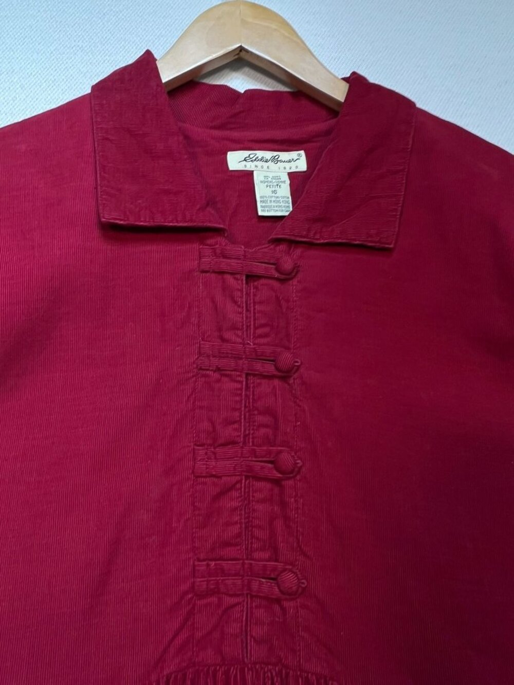 Eddie Bauer Womens Corduroy Button Front Midi Dress Long Sleeve Size 16 Burgundy - Picture 10 of 14
